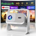 Smart Projector with WiFi and Bluetooth, Built-in Apps, Electric Focus & Auto Keystone Portable Outdoor Projecor, Native 1080P Projector 4K Support, Movie Projector for Home Theater (25000LM）