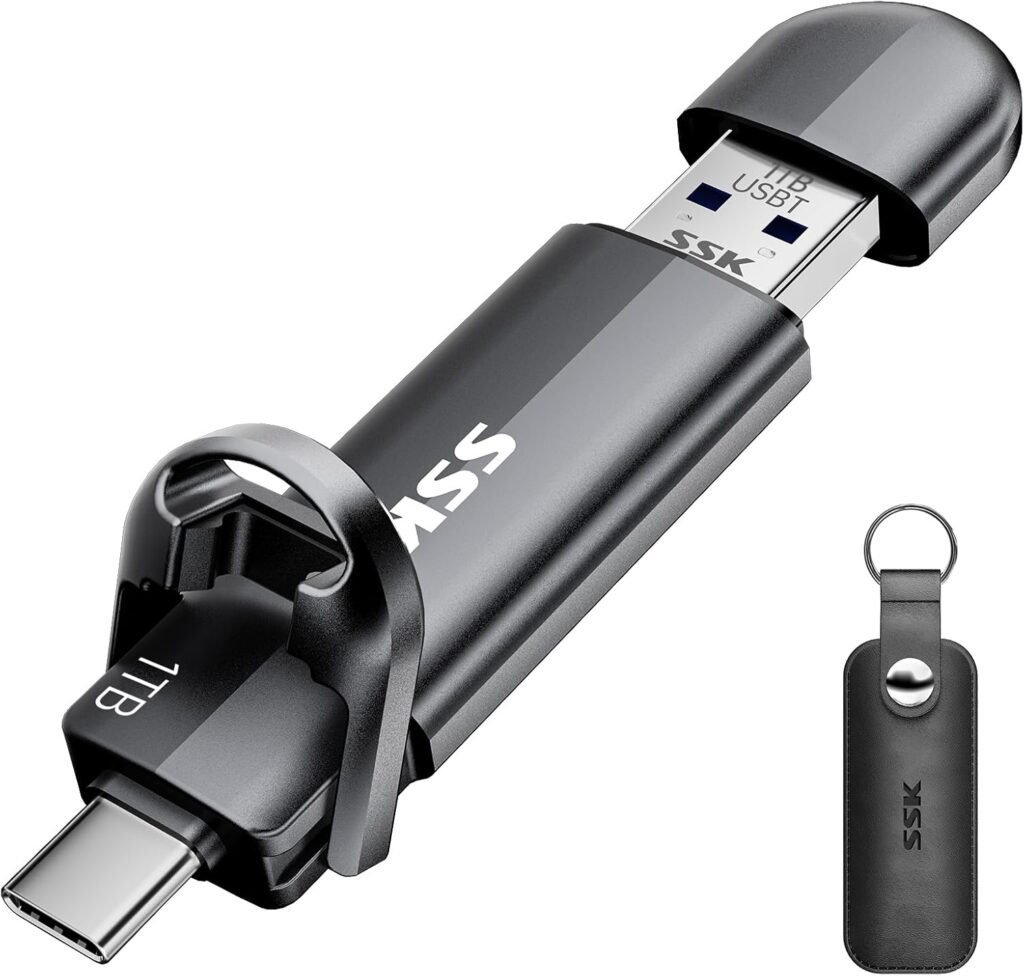 SSK USB C Drive 1tb,Dual Flash Drive Speed up tp 550MB/s 2-in-1 Memory Stick Type C+USB A 3.2 Gen2 Portable External Solid State SSD Thumb Drive for iPhone 15/16/PS4/Android Phone/Tablet/Windows/Mac