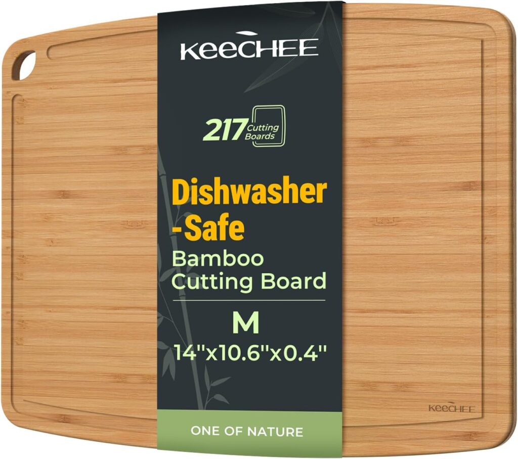 Dishwasher Safe Bamboo Cutting Board, Lightweight & Durable Wood Cutting Board, Reversible with Juice Groove, Easy to Store & Clean, Ideal Kitchen Gift for Home Cooks