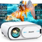 Projector [AI Auto Focus/Auto Lens Cap] Outdoor-Projector-4K with WiFi 6 and Bluetooth: 1500 ANSI Portable Projector with Auto 6D Keystone & Zoom, Jimveo Native 1080P Movie Proyector 2025 Upgraded