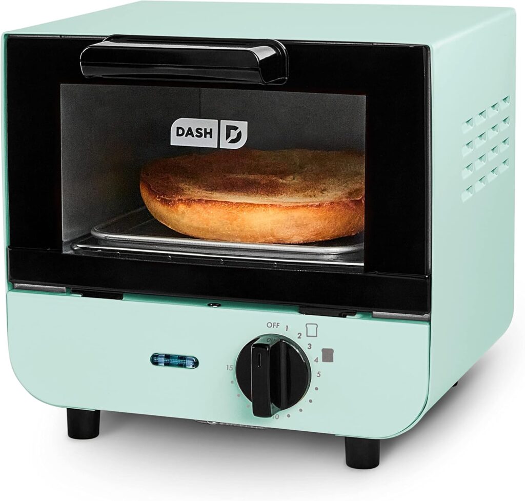 DASH Mini Toaster Oven Cooker for Bread, Bagels, Cookies, Pizza, Paninis & More with Baking Tray, Rack, Auto Shut Off Feature – Aqua