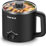 Topwit Hot Pot Electric, Electric Pot, 1.6L Ramen Cooker, Multifunctional Cooker for Pasta, Shabu-Shabu, Oatmeal, Soup and Egg with Over-Heating Protection, Boil Dry Protection, Black