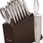 Knife Set, Astercook 15 Pcs Knife Sets for Kitchen with Block, Dishwasher Safe Kitchen Knife Set with Built-in Sharpener, German Stainless Steel Knife Block Set, Deba Knife for Fish Ergonomic Handle