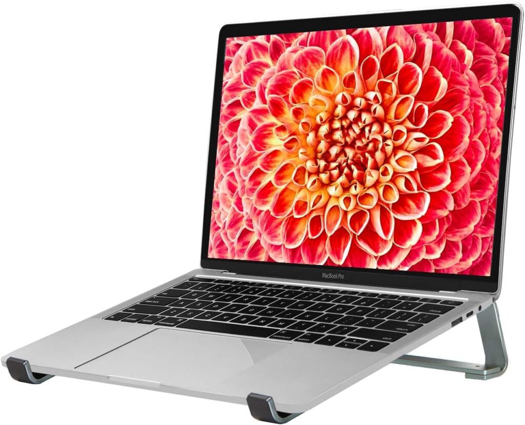 Thibault Aluminum Laptop Stand for Desk – Cooling Ergonomic Design – Fits MacBook Air Pro/DELL/HP/Lenovo/ThinkPad/Alienware – 14/15.6/16 -Easy Assembly- Ventilated Laptop Stand – Blue Grey