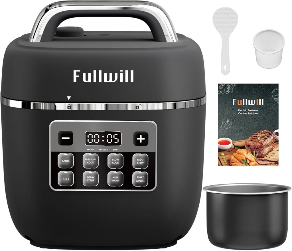 Fullwill Electric Pressure Cooker Lite, Slow Cooker, Rice, Sauté, Warmer, Olla de Presion Nonstick Pot 3 Quarts