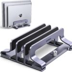 UGREEN 3-Slot Vertical Laptop Stand Holder Desk Compatible with MacBook Pro Air Laptop Stand Desktop Adjustable, Lenovo Ideapad, Surface Book, HP Notebook, Dell Chromebook Up to 17.3 Inch, Space Gray