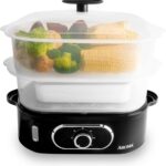 AROMA® Double Food Steamer Basket and Electric Rice Steamer with Easy-Read Water Level and Timer