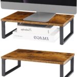 Monitor Stand Riser 2 Pack Laptop Stand Riser Holder Wood Computer Stands Vintage Tabletop Storage Organizer Shelf for Notebook PC Printer Lift Stands TV Risers Wooden Desk Organizers Brown (Brown)