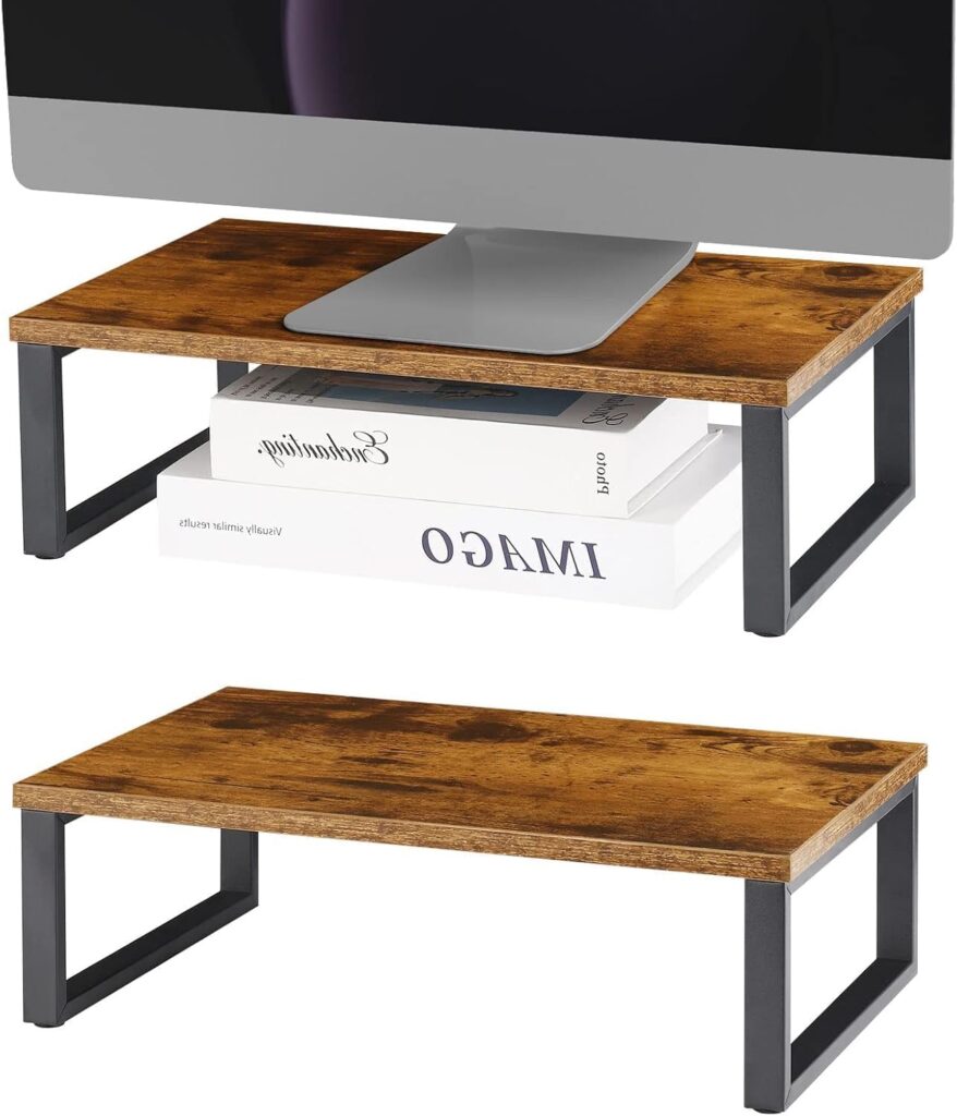 Monitor Stand Riser 2 Pack Laptop Stand Riser Holder Wood Computer Stands Vintage Tabletop Storage Organizer Shelf for Notebook PC Printer Lift Stands TV Risers Wooden Desk Organizers Brown (Brown)