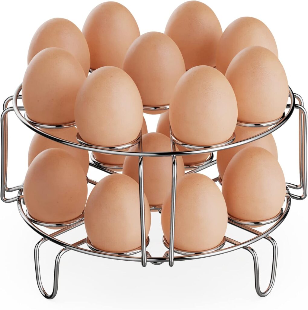 GSlife Egg Steamer Rack – Stainless Steel Trivet for 6, 8 Quart Pressure Cooker, Cooks 18 Eggs, Stackable Steaming Holders for Instant Pot Accessories, 2 Packs