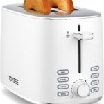 Topzee Toaster 2 Slice, Wide Slot for Toasting Bagel Muffin Waffle Gluten Free Breads, 7 Shade Settings, Defrost & Reheat, Stainless Steel, Easy Clean, White