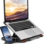 Ergonomic Adjustable Laptop Stand for Desk with Phone Holder & 360° Rotation – Foldable Portable Stand for 10-17″ Laptops, MacBook Pro 16″, Gaming Laptops, Tablets | Heavy-Duty & Ventilated Design