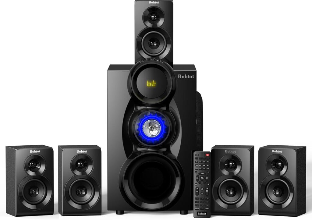 Bobtot Wireless Surround Sound System Home Theater System, 1000W Surround Speakers 8″ Subwoofer 5.1/2.1 Channel Deep Bass with HDMI ARC Optical Bluetooth Karaoke Input