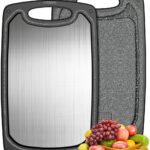 Metal Cutting Boards for kitchen, Stainless Steel Cutting Board, Dishwasher Safe, Juice Groove, Easy Grip Handle, Non-Slip Steel Cutting Board 15.6”x9.5”(1 Board)