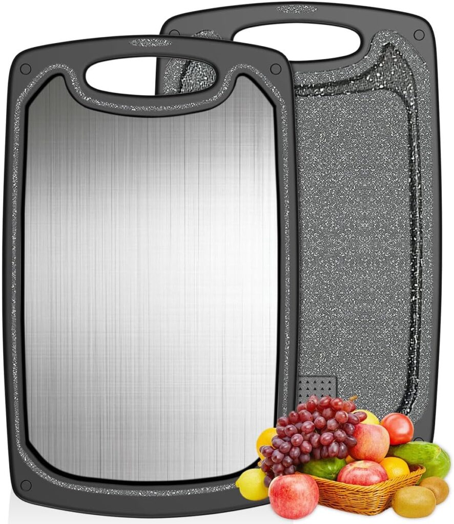 Metal Cutting Boards for kitchen, Stainless Steel Cutting Board, Dishwasher Safe, Juice Groove, Easy Grip Handle, Non-Slip Steel Cutting Board 15.6”x9.5”(1 Board)