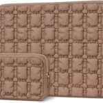 MOSISO Laptop Case 13.3 inch, 13-14 inch Laptop Sleeve Compatible with MacBook Air 13 13.6/Pro 13/Pro 14, HP Dell ASUS Lenovo, Puffy Raised Quilted Grid Carrying Computer Bag with Small Case, Brown