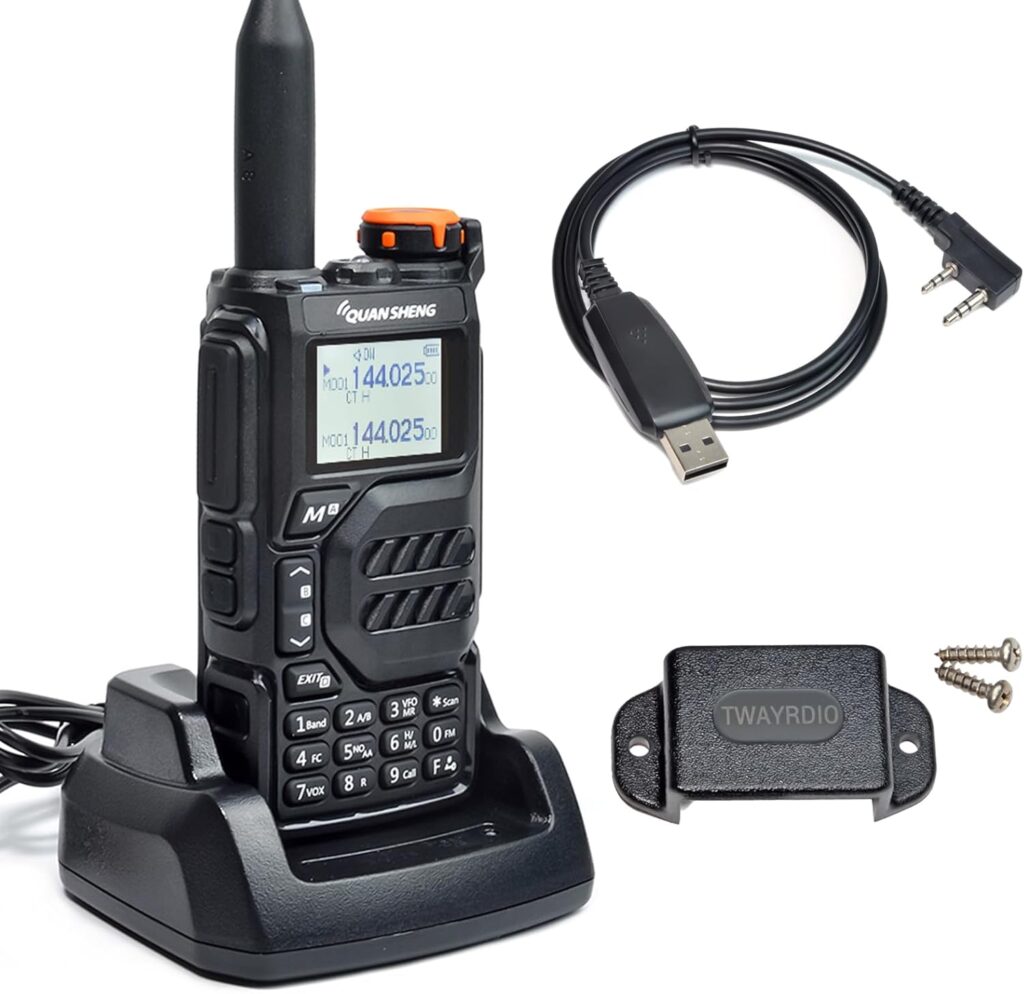 TWAYRDIO Quansheng UV-K5 NOAA Emergency Weather Receiver with Programming Cable and Radio Holder, 5W VHF UHF Dual Band Two Way Radio, AM/FM Airband Receiving Walkie Talkie