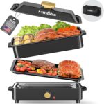 Slow Cooker Large Capacity Non-stick Vessel with Lid, 1400W 2-in-1 Electric Skillet for Grill and Hotpot with Carry Bag, Cooker with Adjustable Temperature (Black A)