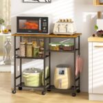 Kitchen Microwave Cart, Microwave Stand with Adjustable Shelf, Coffee Bar Stand Kitchen Baker’s Rack with Wheels Rolling Storage Cart Organizer Shelf for Living Room, Office, Balcony