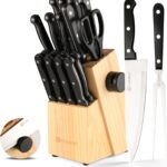 19-Piece Knife Set, German Steel, Durable and Dishwasher Safe, Knife Sets for Kitchen with Block Sets with Built-in Sharpener for Chopping, Slicing, Dicing&Cutting