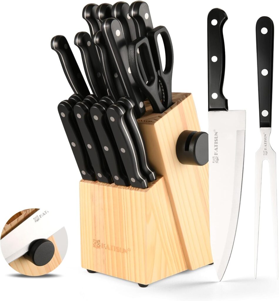 19-Piece Knife Set, German Steel, Durable and Dishwasher Safe, Knife Sets for Kitchen with Block Sets with Built-in Sharpener for Chopping, Slicing, Dicing&Cutting