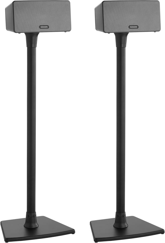 SANUS Wireless Sonos Speaker Stand for Sonos One, Play:1, & Play:3 – Audio-Enhancing Design with Built-in Cable Management – Pair (Black) – WSS22-B1