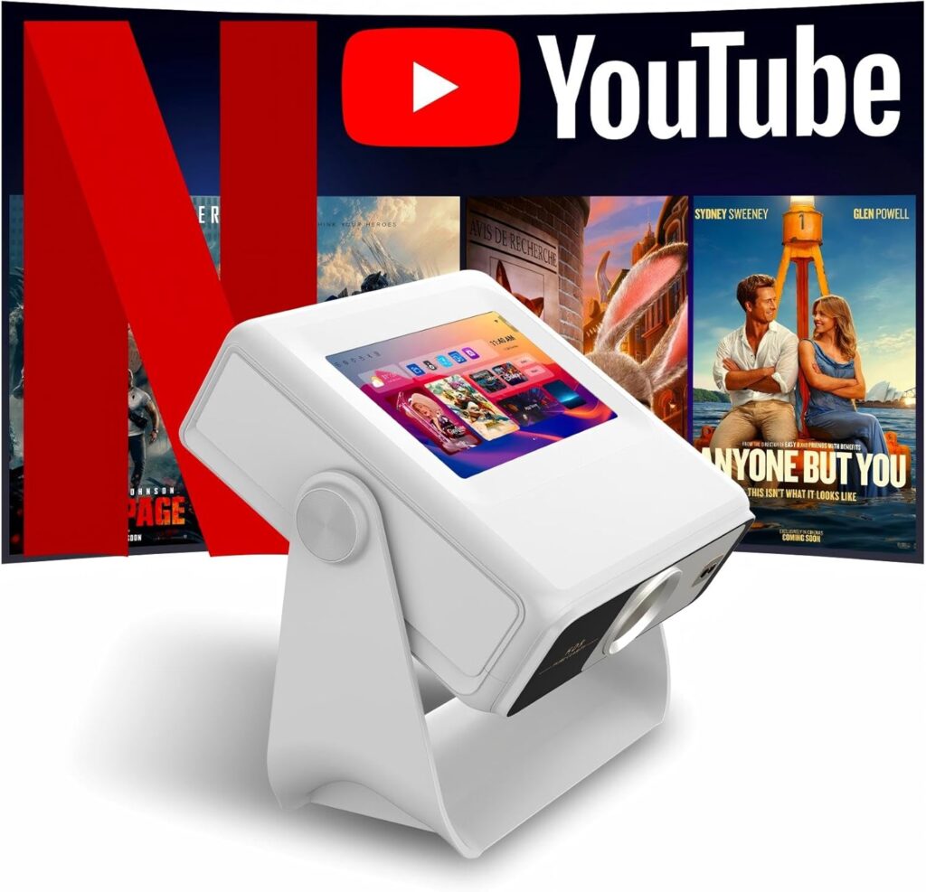 Touchscreen Portable Projector with WiFi6 and Bluetooth, Native 1080P 4K Support Built-in Apps,Two-Way Bluetooth, Full HD Movie Outdoor Projector, Home Theater Proyector