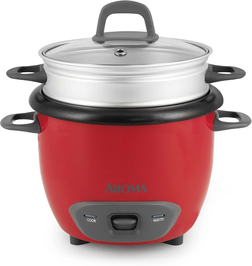 Aroma Housewares ARC-743-1NGR 6-Cup (Cooked) (3-Cup UNCOOKED) Pot Style Rice Cooker and Food Steamer,Red