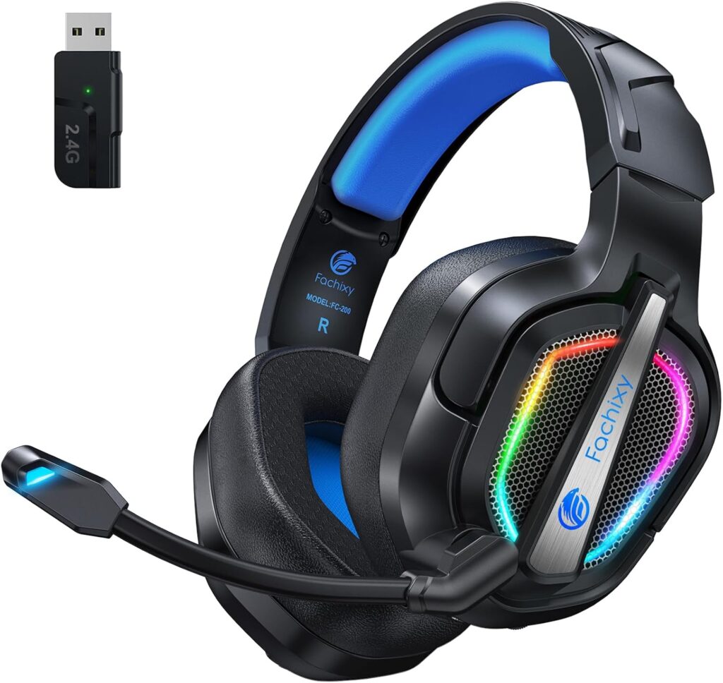 Fachixy FC-200 Wireless Gaming Headset with Mic for PS5, PS4 – Bluetooth 5.4 & 2.4GHz Gaming Headphones with Low Latency, 50-Hrs Battery Foldable Gamer Headset for Laptop, Switch and Mobile