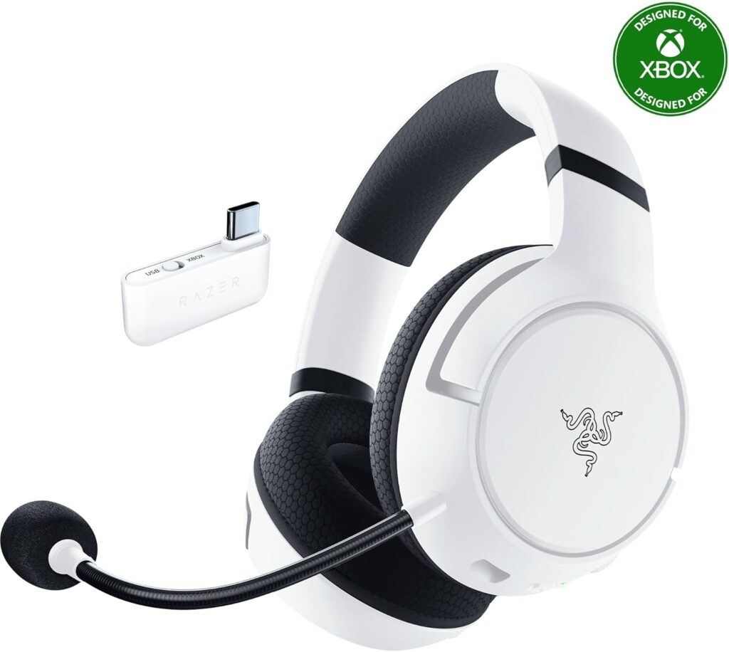 Razer Kaira HyperSpeed Wireless Gaming Headset for Xbox Series X|S, Xbox One, PC: TriForce 50mm Drivers – HyperClear Cardioid Mic – Low Latency Bluetooth – Up to 30 Hour Battery Life – White