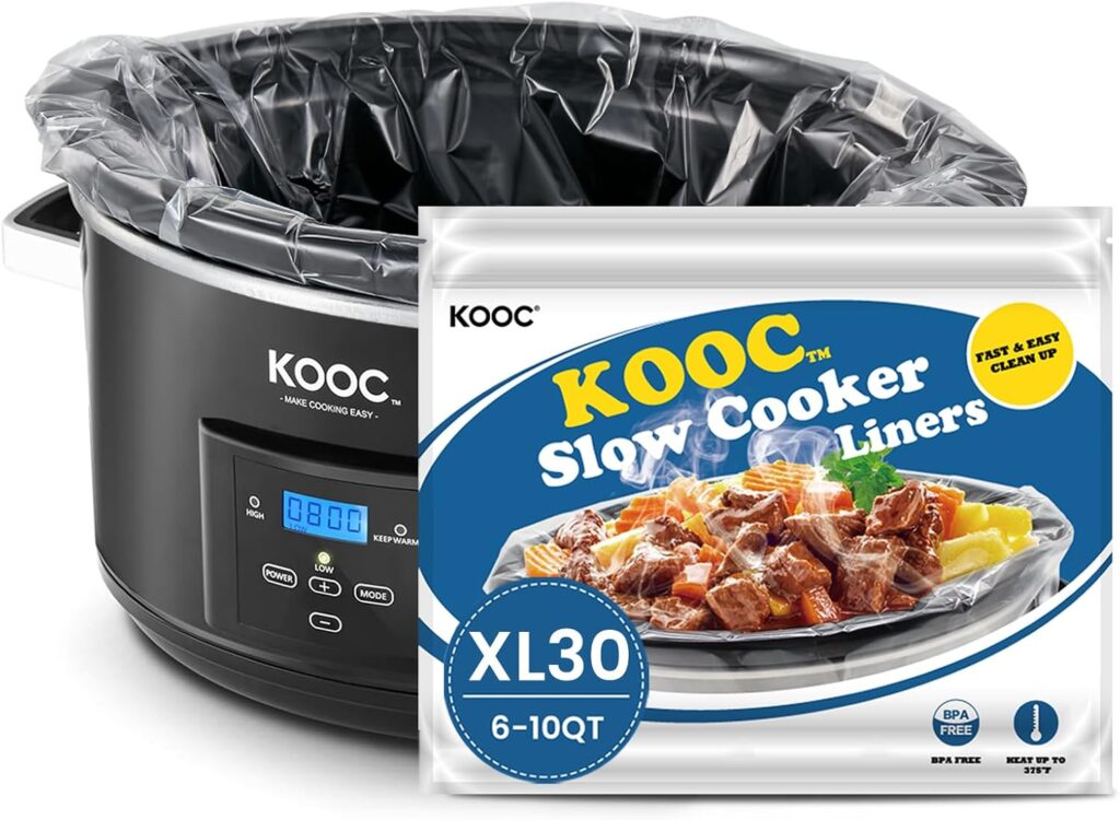 KOOC Slow Cooker Liners 14″x22″ 30 Count Extra Large Size Disposable Pot Liners Cooking Bags Fit 6 qt to 10 qt Pot BPA Free Fresh Locking Seal Design