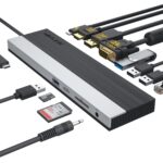 WAVLINK 12-in-1 USB C Docking Station, Triple Display Type C Hub Multiport Adapter with HDMI, DisplayPort, VGA, Ethernet, USB-C 100W PD3.0 Charging, USB3.0, USB2.0, SD/TF Card Reader, Audio- UMD03