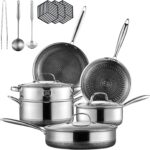 Cookware Sets, 15 Piece Tri-play Non-stick Set Hybrid Frying Pans, Sauce pan, Saute Pan,Casserole with Basket and Lids, Stay-Cool Handles, Oven, Dishwasher