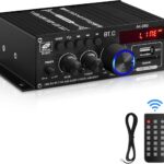 Bluetooth 5.0 Audio Power Amplifier AK-380 400W+400W 2.0 CH HiFi Stereo Amp Receiver with USB,SD,AUX,FM Antenna for Car Home Speaker Bar Party-(Without Power Adapter)