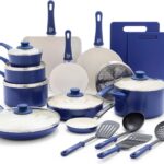 GreenLife Soft Grip 23 Piece Kitchen Cookware Pots and Frying Saucepans Set, Healthy Ceramic Nonstick PFAS and PFOA-Free, Dishwasher and Oven Safe, Even Heating, Easy Clean, Warp Control, Blue
