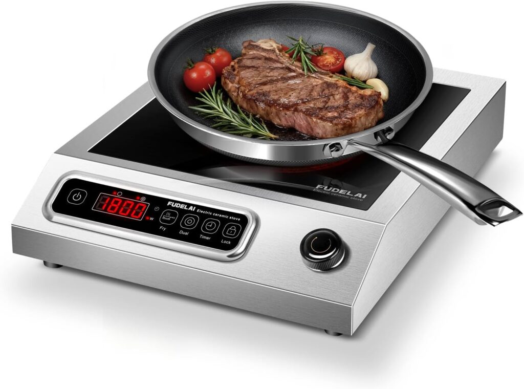 1800W Electric Hot Plate with Infrared Heating & 9 Power Levels – Commercial-Grade Electric Burner, Ceramic Cooktop with Timer, Child Safety Lock for Home Kitchen, Restaurants