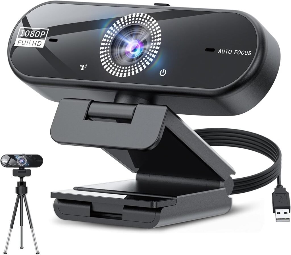 1080P Full HD Webcam with Auto Focus, 60fps, Dual Noise-Canceling Mics, Adjustable 110° FOV, 360° Rotation, Privacy Cover, USB Plug & Play,Webcam for PC, Desktop, Laptop