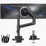 monTEK Heavy-Duty Single Monitor Arm for 17-57 inch, up to 59.4lbs Ultrawide Screens,Gas Spring Dual Curved Adjustable Monitor Stand for Desk,75/100mm VESA Mount with USB，Black