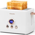 2 Slice Toaster, Retro Bread Toaster with LED Display, Extra Wide Slots Toasters with 6 Bread Shade Settings, Bagel, Cancel, Defrost Function, Stainless Steel with High Lift Lever, Removal Crumb Tray