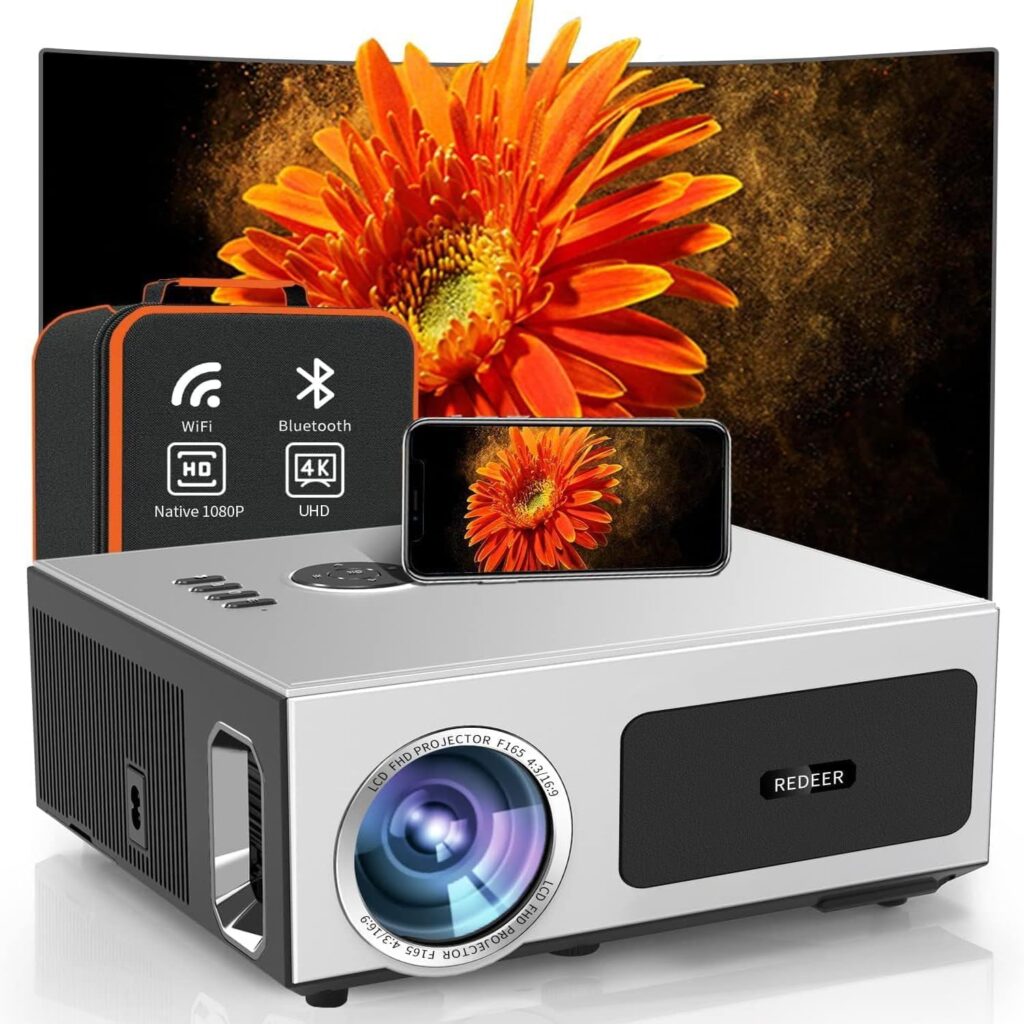 2200 ANSI 4K Outdoor Projector with WIFI and Bluetooth,Smart Auto Focus,DoIby Audio,ARC,PPT,Outdoor Movie Home Projector 4k HDR10+30W Speaker,50%Zoom,500”Display,Compatible w/ TV Stick,iOS,Android,PC