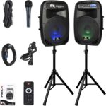 PRORECK Dance 12 Portable 12-Inch 1000 Watts 2-Way Powered PA Speaker System Combo Set with Bluetooth/USB/SD Card Reader/FM Radio/Remote Control/Speaker Stand for Party DJ Wedding Meeting