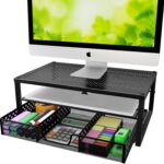 Simple Trending Metal Monitor Stand Riser and Computer Desk Organizer with Drawer for Laptop, Computer, iMac, Black