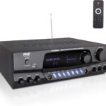 Pyle Wireless Bluetooth Power Amplifier System, 200 Watt Max, Home Theater Audio Stereo Receiver Box with FM/USB, Mic in, RCA Inputs, Echo & 2-Band EQ Control, Digital Display Screen – PT250BA