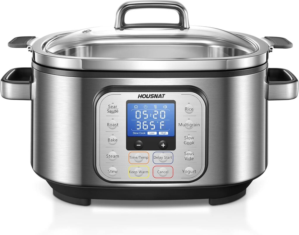 HOUSNAT Slow Cooker, 10 in 1 Programmable Pressure Cooker, 304 Stainless Steel Rice Cookers, Yogurt Maker, 6 QT Sous Vide, Delay Start, Adjustable Temp& Digital Time for Large Families or Entertaining