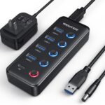 Powered USB 3.0 Hub, Wenter 5-Port USB Hub Splitter (4 Faster Data Transfer Ports+ 1 Type-C Charging Ports) with Individual LED On/Off Switches, USB Hub 3.0 Powered with Power Adapter for Mac, PC