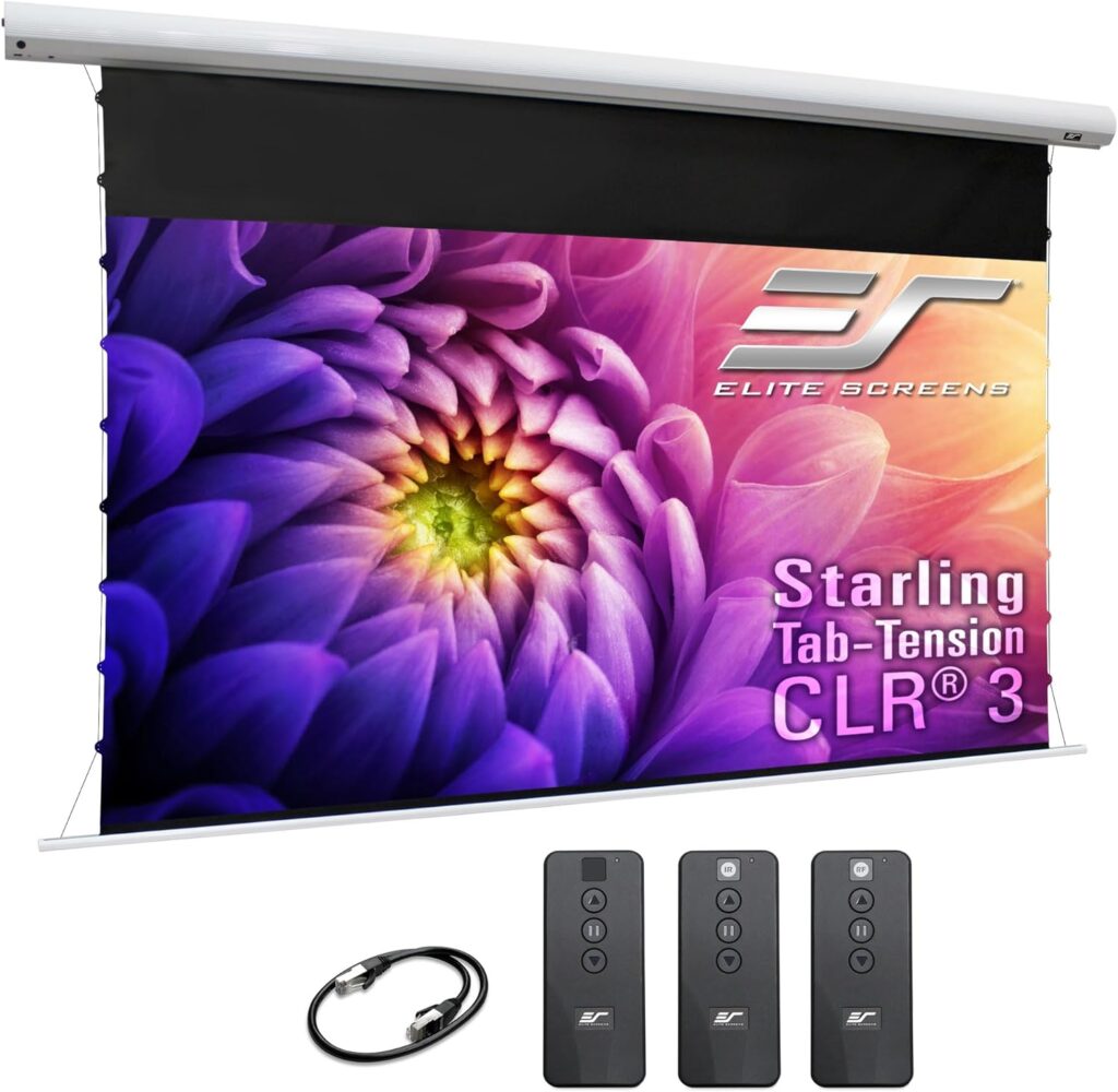Elite Screens Starling Tab-Tension CLR 3, 101-INCH Diag. 16:9, Ceiling Ambient Light Rejecting (CLR/ALR) Ultra-Short Throw Electric Wall/Ceiling Retractable Projector Screen, STT101XH2-CLR3