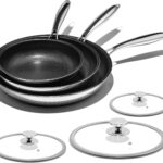 Nonstick Frying Pan Set – 8″ 10″ 12″ Titanium Ceramic Skillet with Lid, Stay-Cool Handle,PFAS, PTFE, PFOA-Free, Non-Toxic, Dishwasher & Oven Safe, Compatible with All Cooktops