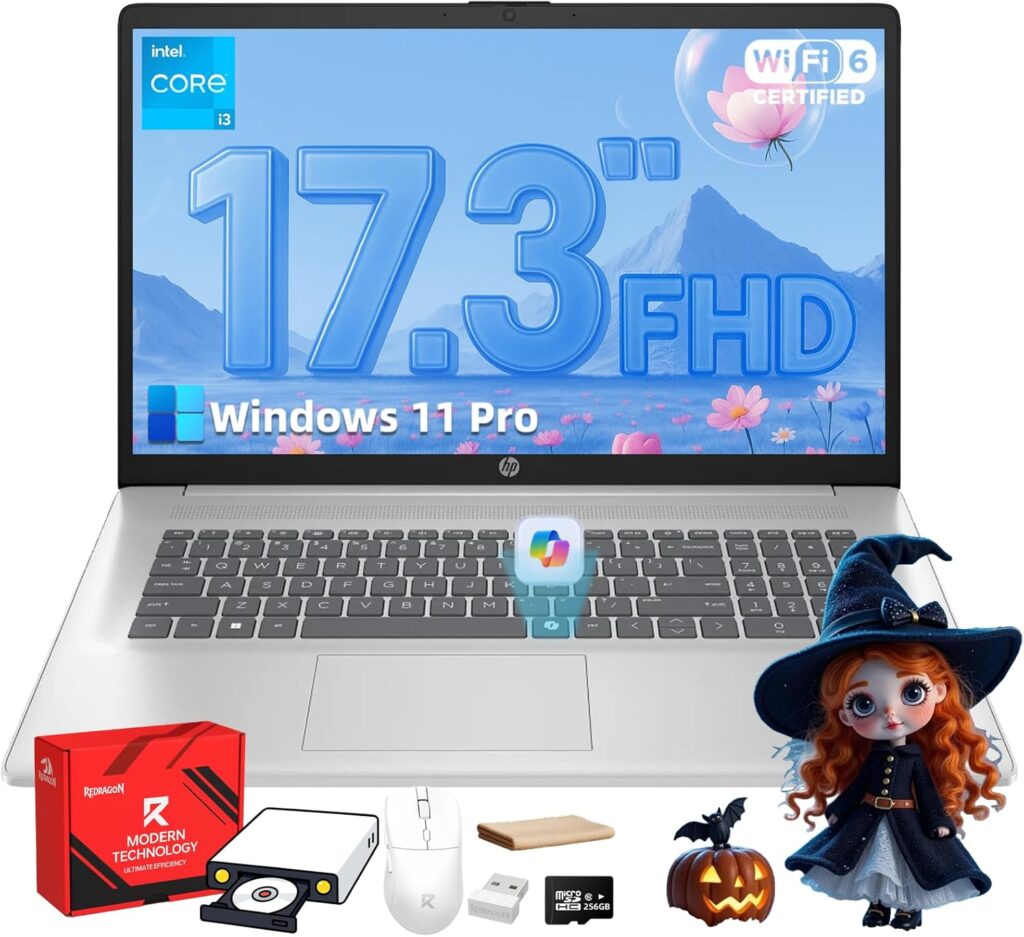 HP 17.3″ Laptop, Intel 8-Core i3, Anti-Glare FHD Display, 32GB RAM, 1TB SSD, Windows 11 Pro, Bluetooth 5.3, Numeric Keypad, Copilot AI, Laptop Compurter for Business & Student