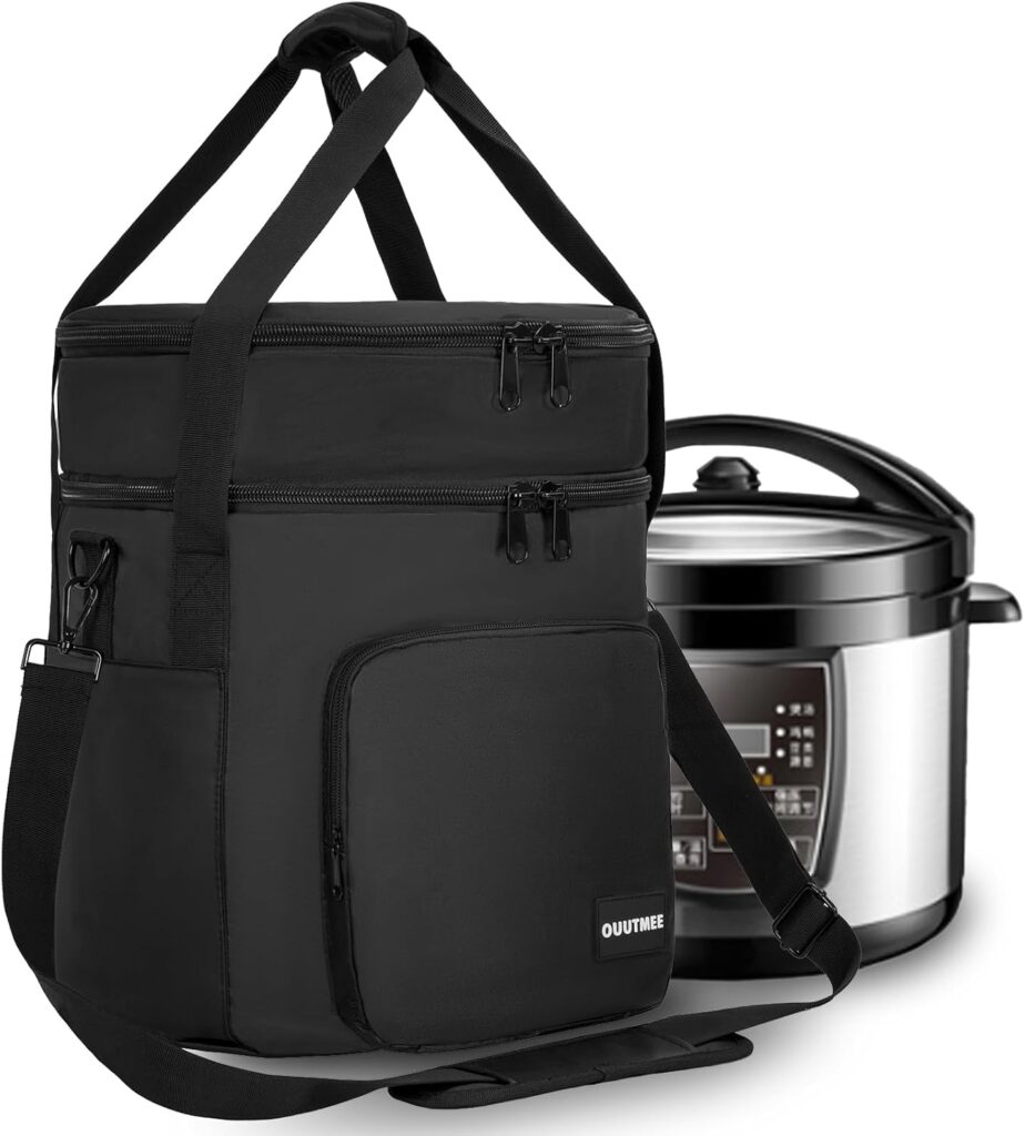 2 Compartments Pressure Cooker Travel Tote Bag, Top Zip Compartment and Pocket for 8 Quart Cooker Accessories, Insulated Travel Carrier with Easy to Clean Lining