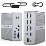 TobenONE DisplayLink Docking Station Triple Monitor with 120W Power Adapter, Triple 4K Display for MacBook Pro/Air, Thunderbolt 4/3, USB-C Windows(3X HDMI, 3X DP, 2xUSB-C, 4xUSB 3.2, SD/TF)